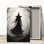 Dark Witch in Misty Dead Forest Gothic Canvas Wall Art, Monochrome Halloween Dark Fantasy Painting.-730954332