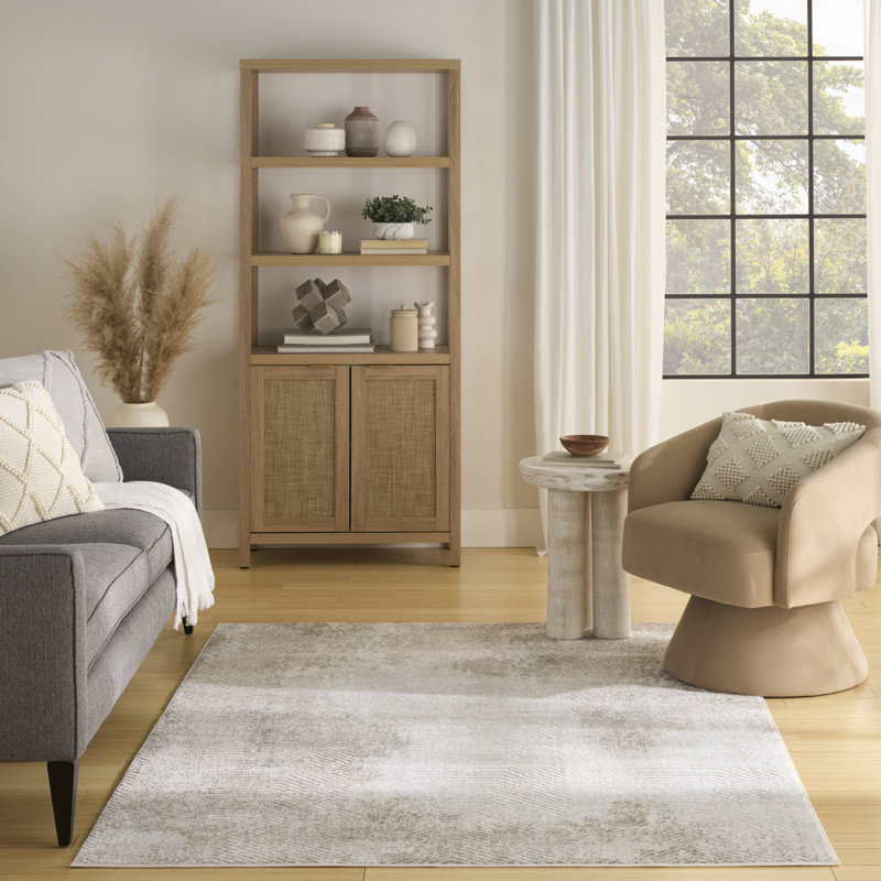 Tapis taupe ivoire moderne 5 pi 3 po x 7 pi Lafever, Rectangle 5 pi 3 po x 7 pi