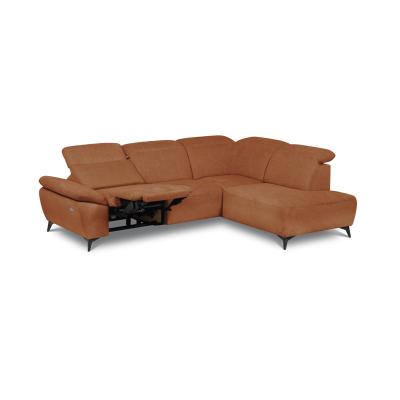 Relaxio Stylish Corner Sofa with Power Reclining & Multi Position Headrests & Adjustable Armrest, Orange, Right Hand Facing