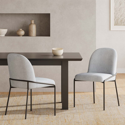 Modern Dining Chair With Soft Grey Linen-Textured Polyester, Sturdy Bronze Frame, Set Of 2, Comfortable And Stylish