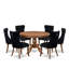 Ensemble de salle à manger 7 pièces en polyester avec 6 chaises de salle à manger noires, un dossier capitonné et une table ronde de 48 po au fini noyer antique.-873562138-875332025-873565485