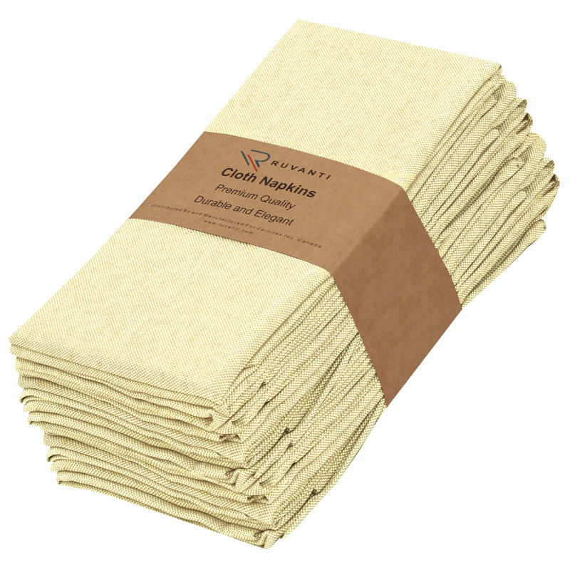 Poly Cotton Square Cloth Napkins Chambray Fabric, Cream
