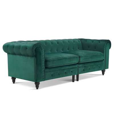 Masvingo Vintage Couch with Velvet Tufting and Oak Legs