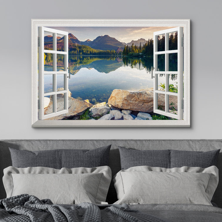 Window Scenery Green Peaceful Lake Natural Landscape Photography Pictures Canvas Print Wall Art