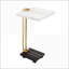 Table basse en forme de C peu encombrante avec plateau en marbre blanc et structure en aluminium doré, pour la chambre à coucher du salon