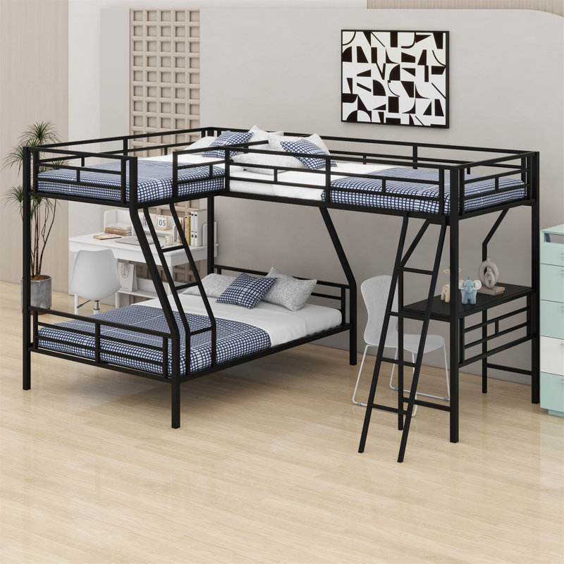 Lit superposé en métal avec lit mezzanine attaché et bureau