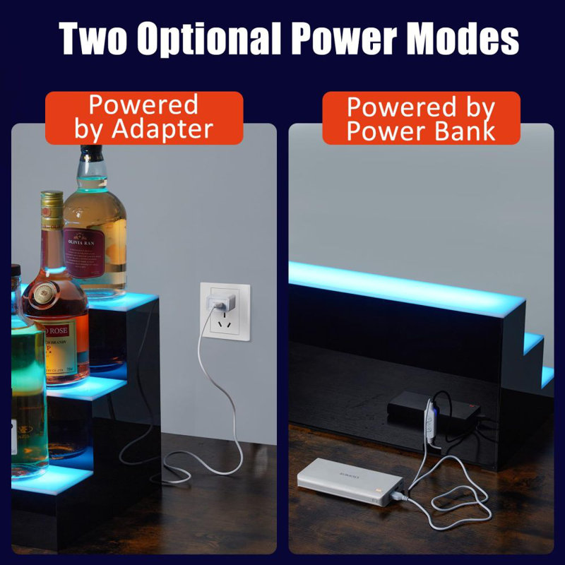 1-3 Tier Bottle Display Shelf Bar Shelves with Remote & App Control,16 Colours,4 Music Modes,Acrylic Lighted Bottle Display for Liquor Shelves