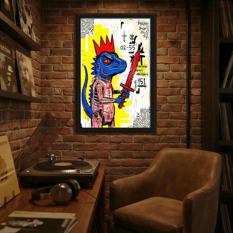 Animaux, lézard bleu avec couronne et épée, H 18 po x l 12 po