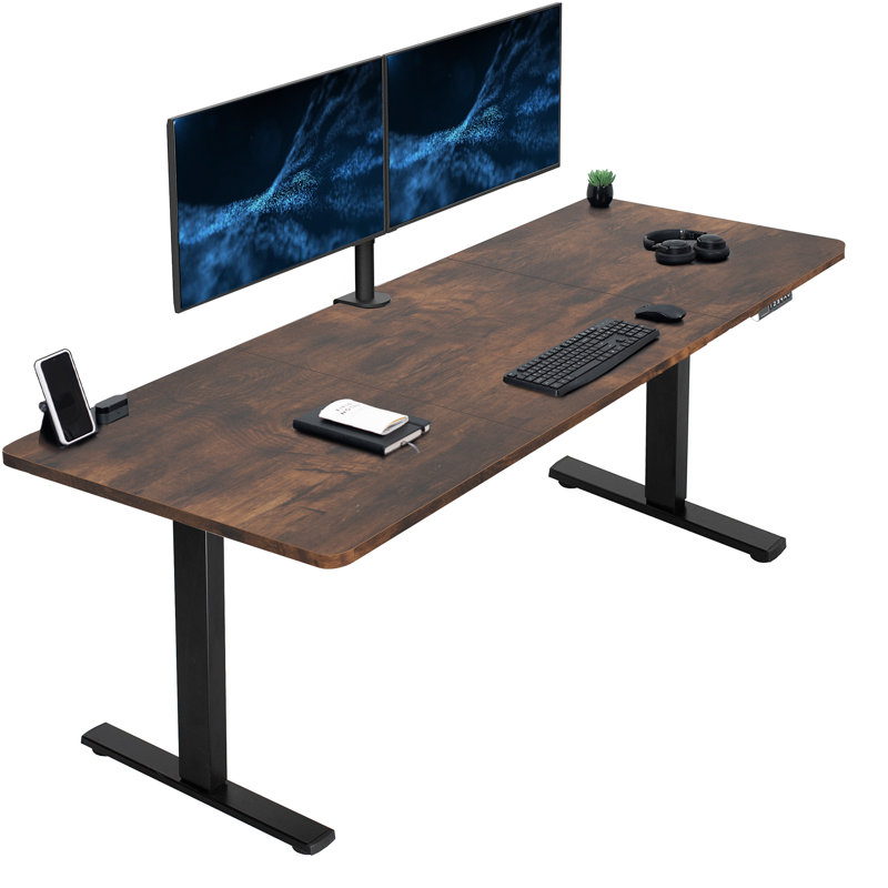 Vivo Electric Stand Up Desk Workstation, 82.7" W, Black, Vintage Brown