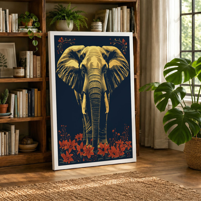 Golden Elephant Art Deco - Wrapped Canvas, 18x12 - 45.7 x 30.5 cm, Black Border
