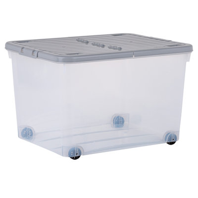 Wham 32L Box with Wheels & Folding Lid Pack of 5 Clear/Cool Grey
