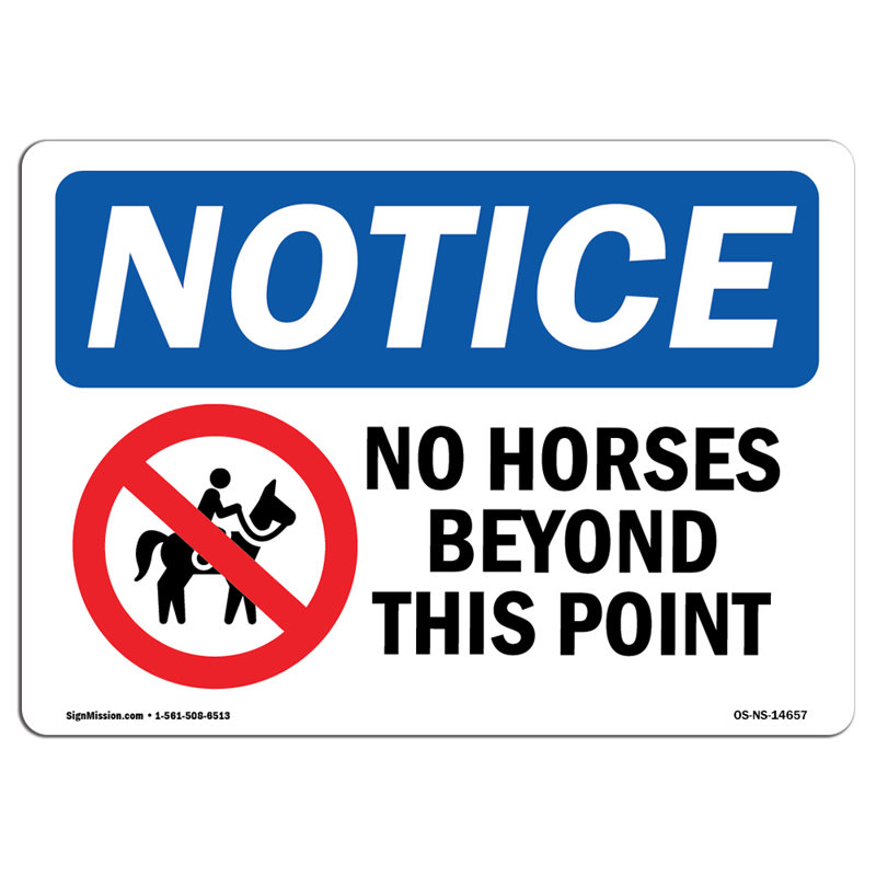 Panneau en plastique No Horses Beyond This Point 24 po x 18 po