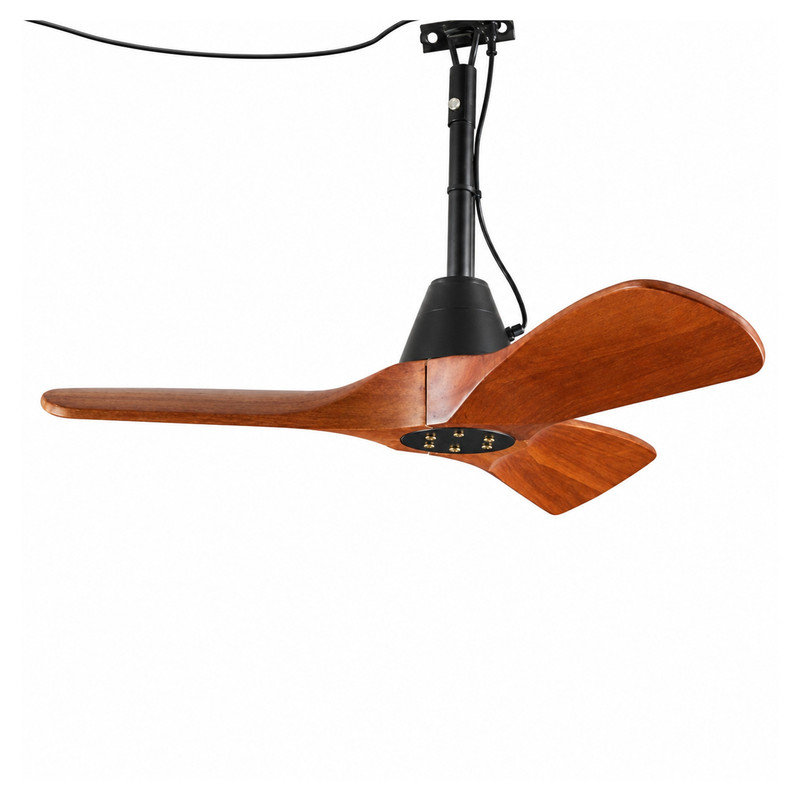 Ventilateur de plafond extérieur de 34 po sans lumière, enfichable, 3 pales en bois massif, finition noyer