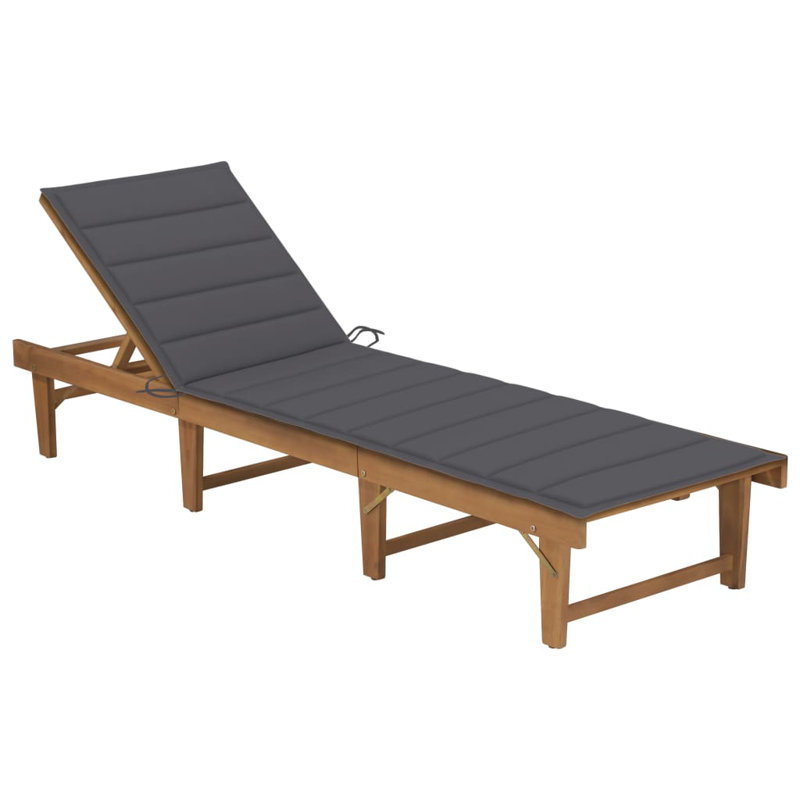 80" Long Acacia Single chaise with Cushions, Anthracite