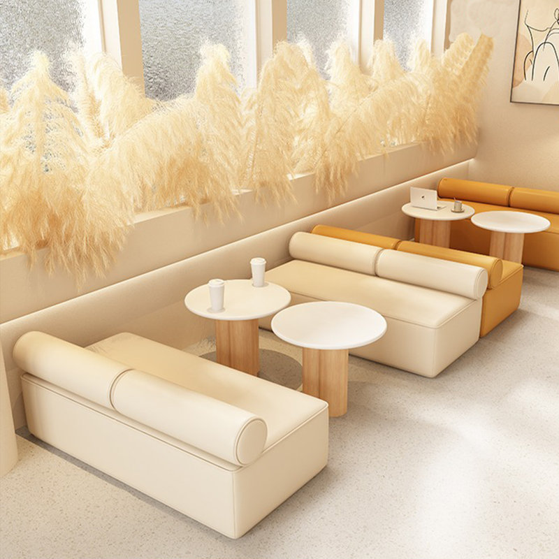 Banc rembourré en similicuir sahun, Beige
