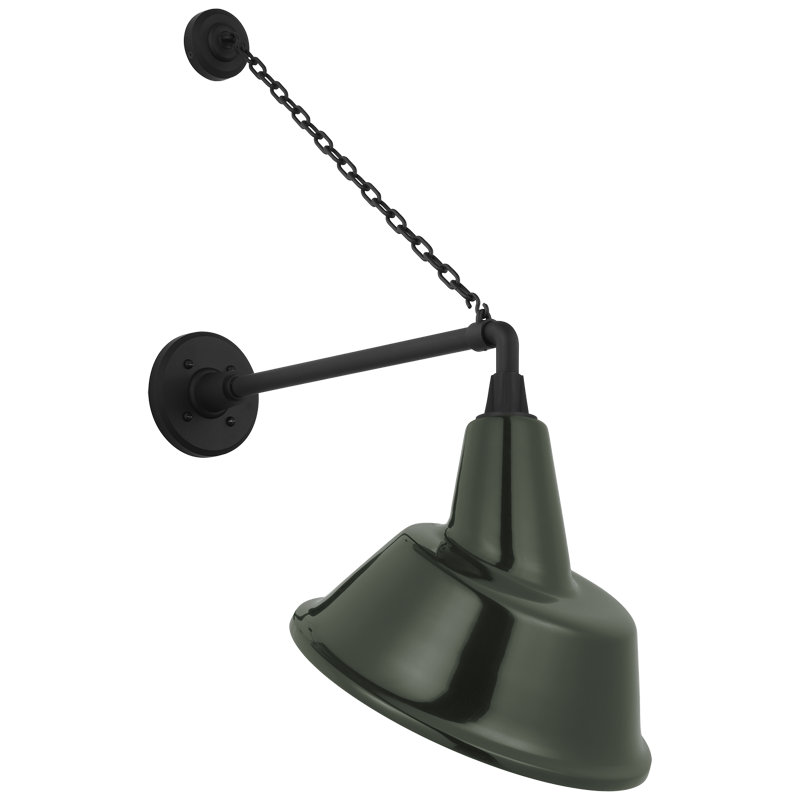 Thomas O'Brien, "Academy 17.5" Anchored Mack Barn Light in Matte Black with 16" Green Tilted Bowers Shade, Green
