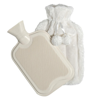 Nicola Spring - Plush Hot Water Bottle & Cover - Cream