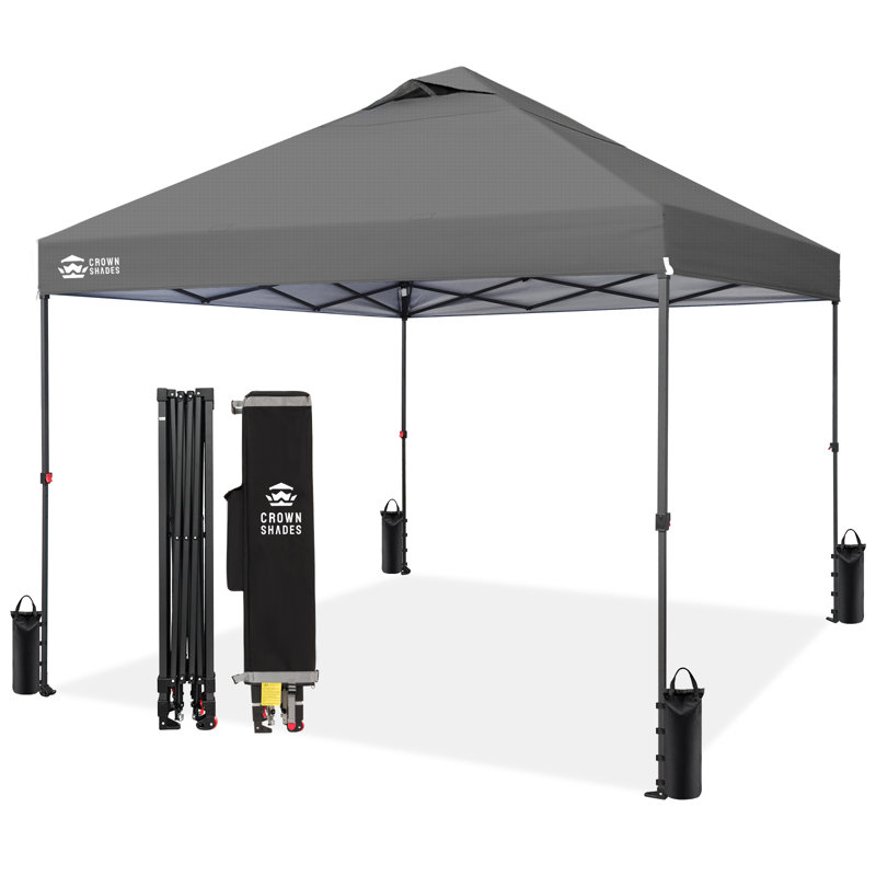 CROWN SHADES 10' x 10' Commercial Pop-Up Canopy Tent with Center Lock and Metal Frame, Gray, Gray