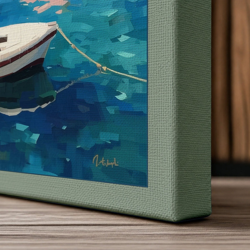 Mediterranean Harbor Coastal - Wrapped Canvas, 24x16 - 61.0 x 40.6 cm, Sage Border