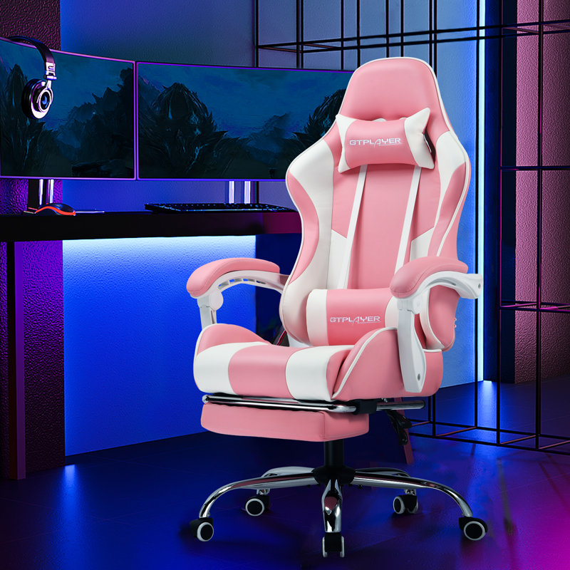 LUCKRACER Adjustable Reclining Ergonomic Swiveling PC & Racing Game Chair with Footrest, Blue, Fabric