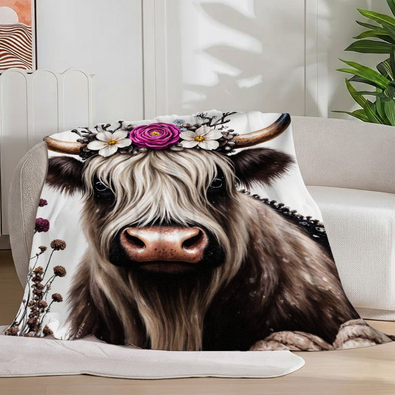 Couverture florale 1pc Highland Cow, L 30 po x L 40 po