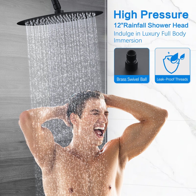 Replacement For Moen Shower Faucet Trim Kit, 12" Rainfall Showerhead, Shower Handle& Tub Spout, Matte Black