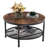 31.89In Double-Layer Round Fire-Burned Wood PVC Density Board Panel, Black Base With Silver Pattern Powder-Coated Iron Frame Coffee Table