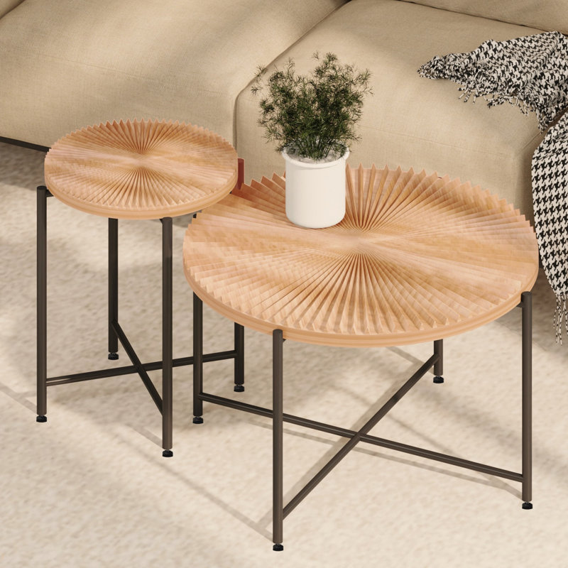 Ensemble de table basse et de table d'appoint 2 pièces Radial, Bois naturel