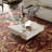 39" Square Modern Metal and Stone Coffee Table with Geometric Legs, Luxury Contemporary Design