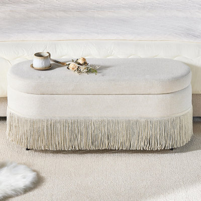Repose-pieds ovale rembourré avec rangement, repose-pieds multifonctionnel et rangement caché pour le salon ou la chambre à coucher