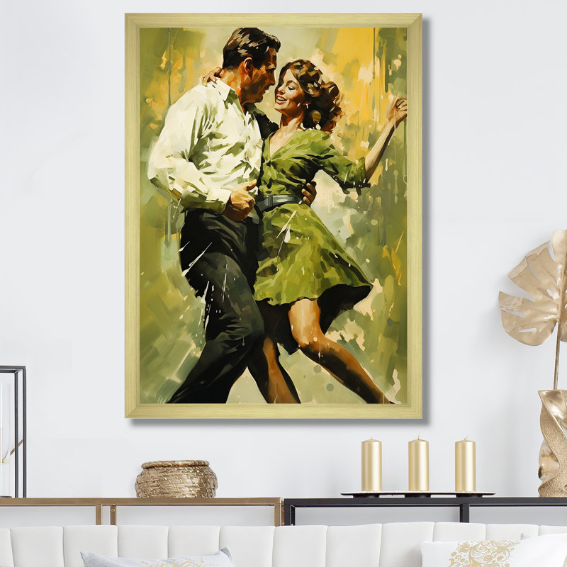 Danse dansante des années 60 sur toile, Cadre doré simple, H 20 po x l 12 po x P 1 po