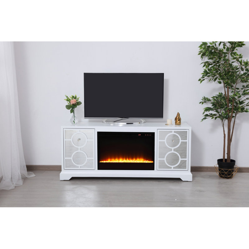 McMillian Unfinished TV Stand for TVs up to 70" with Fireplace Included, White