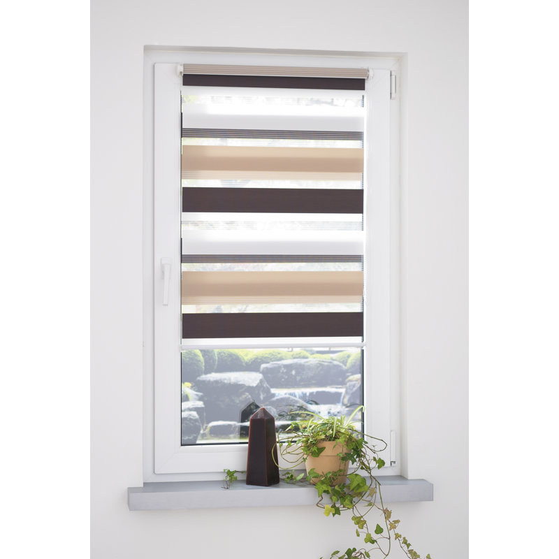 Sheer Roman shade, 90cm W x 160cm L, Green, grey and white