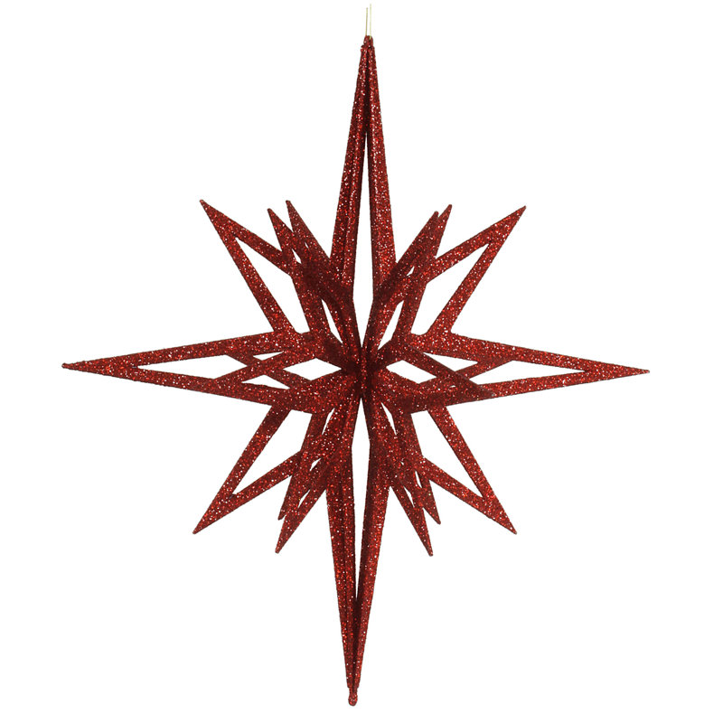 Ornement étoile 3d paillettes, H 24 po x l 22 po x P 22 po, Rouge