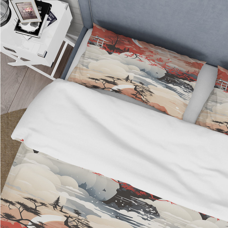 Red Torii Gate Japanese Pattern II - Ensemble de housse de couette japonais