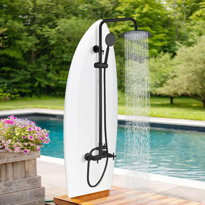 Matte Black Outdoor Shower System With 8 Inch Rain Head, SUS304 Stainless Steel Wall Mount Kit With Adjustable Slide Bar