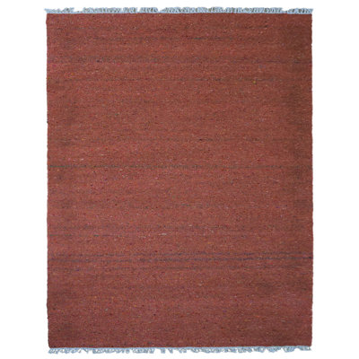 Hand Woven Flat Weave Skittles Kilim Solid Rust Cotton & Polyester Rectangle Indoor Area Rug