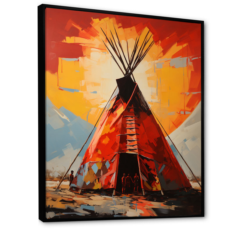 Orangenative Tipi Dancing Shadows - reproduction sur toile, Cadre flottant noir, H 20 po x l 12 po x P 1 po