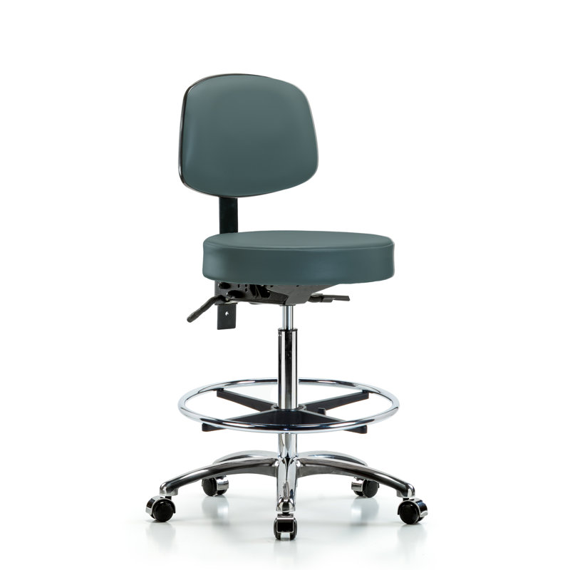 Tabouret de laboratoire à hauteur ajustable Micah, Roulettes, Bleu colonial