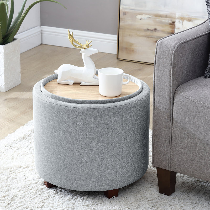 Ludine Upholstered Ottoman, Gray Linen