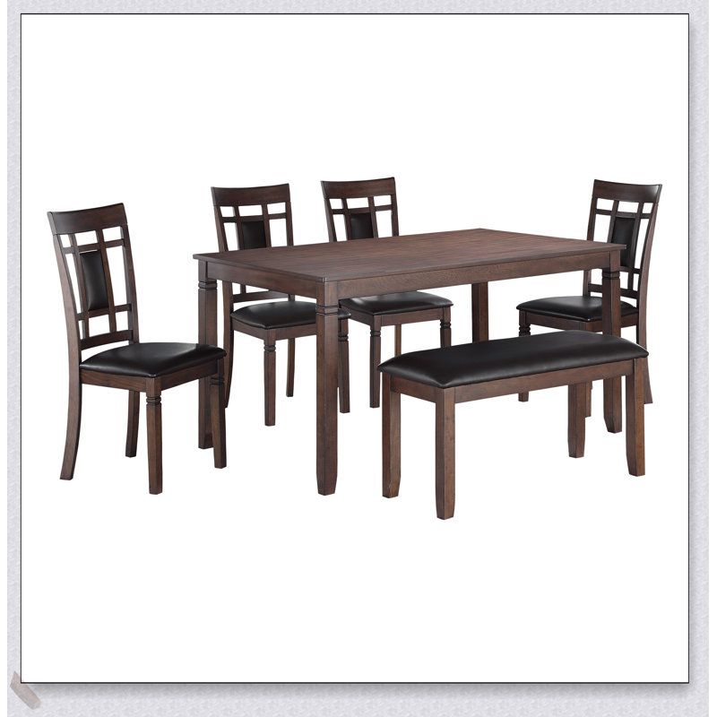 Ensemble de salle à manger 6 pièces avec table, banc et 4 chaises en similicuir Classic