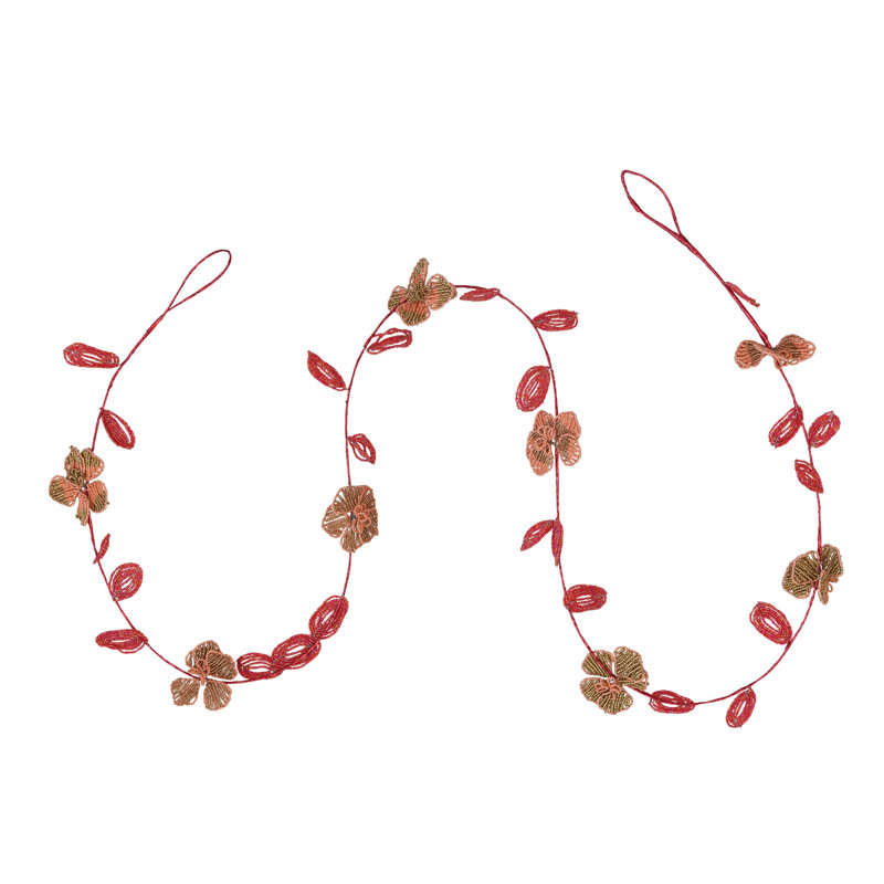 Glass Bead Wired Leaves And Flowers Garland