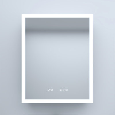 24 In. W X 30 In. H Rectangular Silver Aluminum Recessed/Surface Mount Left Medicine Cabinet With Mirror LED And Clock