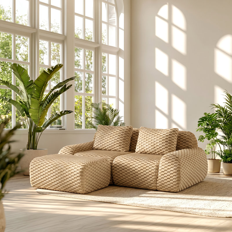 Elysium 81.9" W x 69.3" D x 33.1" H Fabric 2-Seater Modular Sectional Sofa, Beige Flannel