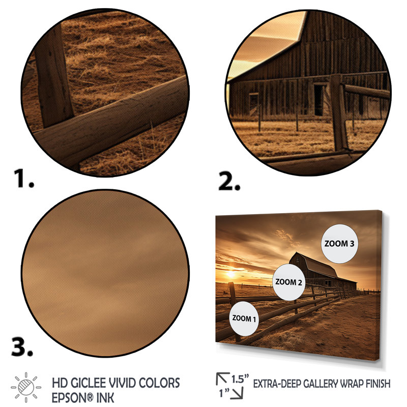 Paysage de grange au crépuscule II - impressions sur toile de ferme, H 30 po x l 40 po x P 1,5 po, Toile tendue