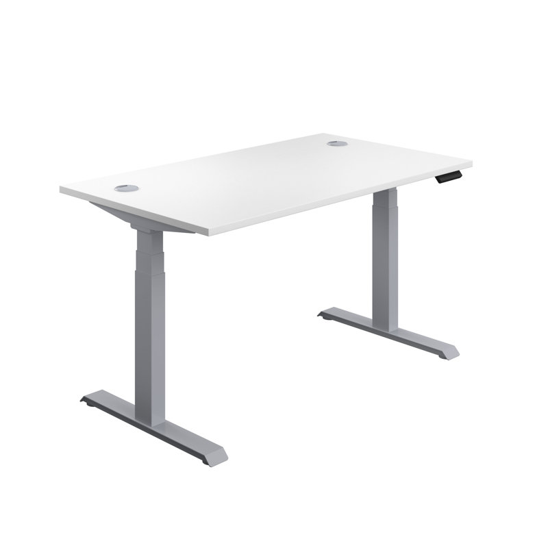 Bouton Adjustable Metal Base Standing Desk, White, 65cm H x 180cm W x 80cm D, Silver