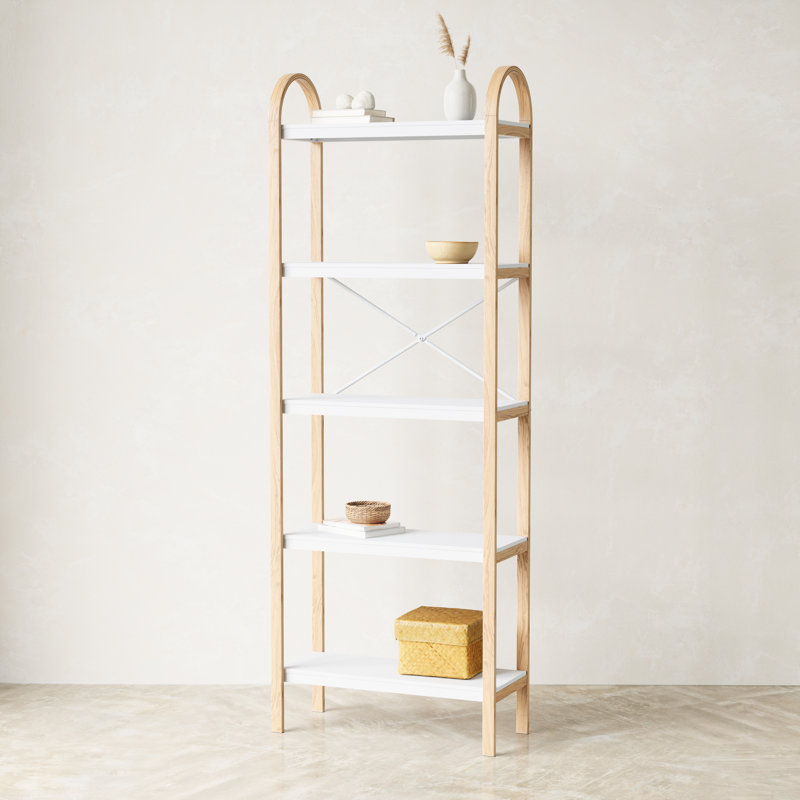 White and Natural Wood 5-Tier Freestanding Shelf