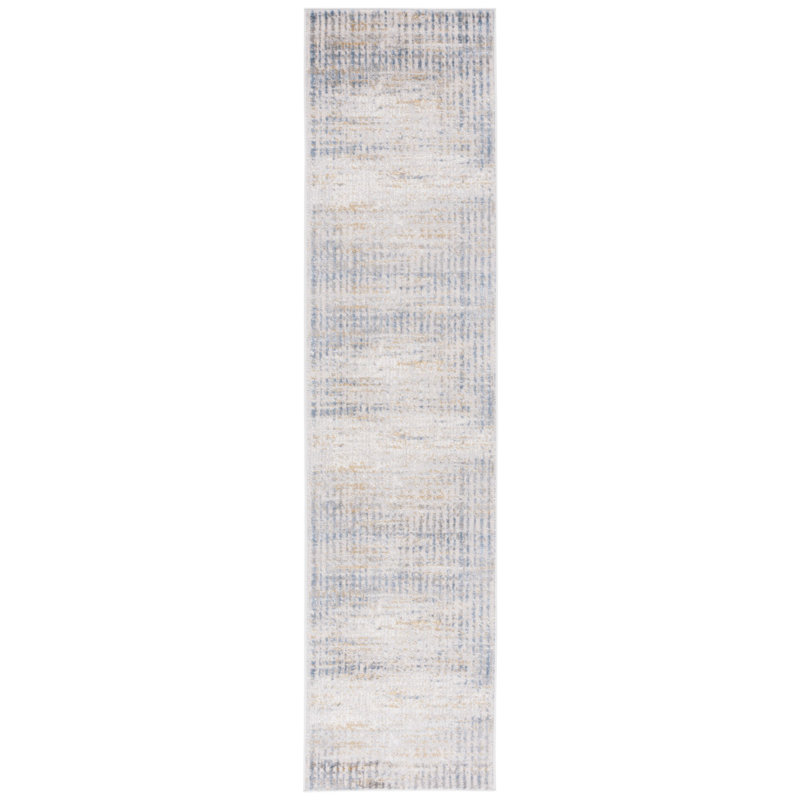 Beige and Light Blue Hand-Knotted Synthetic Rug
