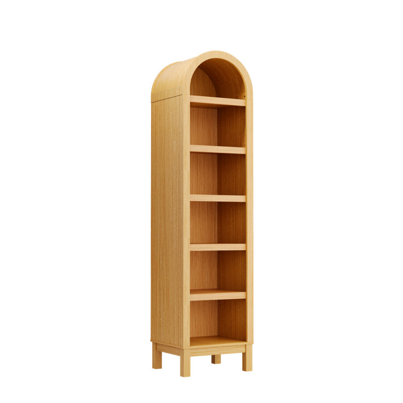 6-Tier Arched Storage Bookcase with 2 Adjustable Shelves,Wood Bookshelf Open Display Shelves for Living Room,Entryway,Bedroom,Natural,Assembly Require