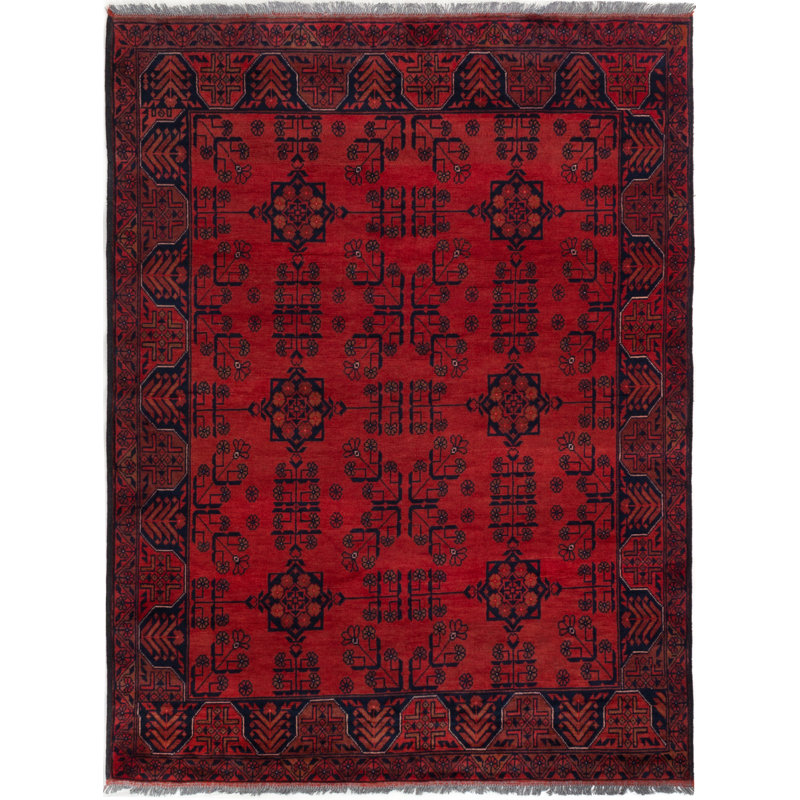 Tapis de zone one-of-kind-noué la rouge 4 pi 10 po x 6 pi en laine 3 po Kaler